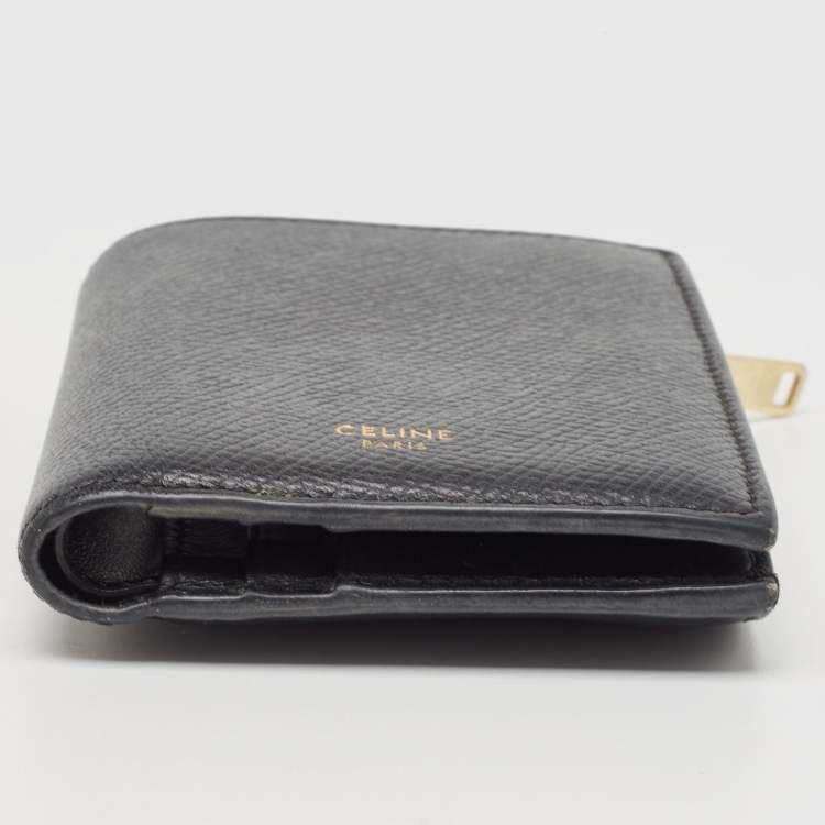 Pre Owned Celine Black Leather Zip Bifold Compact Wallet