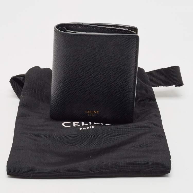 Pre Owned Celine Black Leather Zip Bifold Compact Wallet