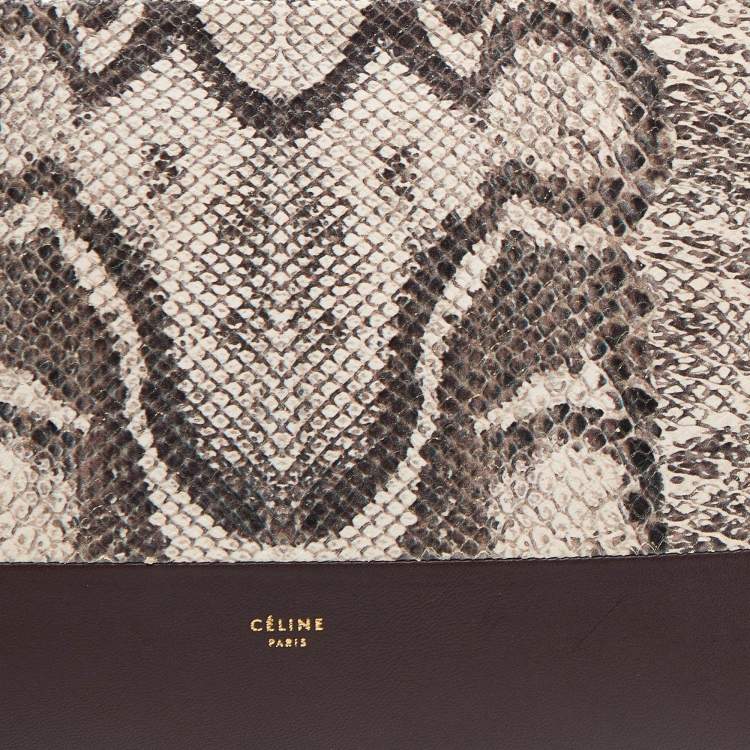Pre Owned Celine Beige/Burgundy Snake Print Leather and Leather Solo Clutch Pouch