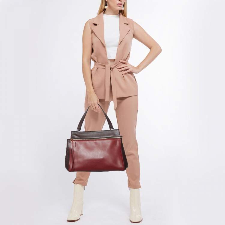Pre Owned Celine Burgundy/Red Leather Large Edge Top Handle Bag