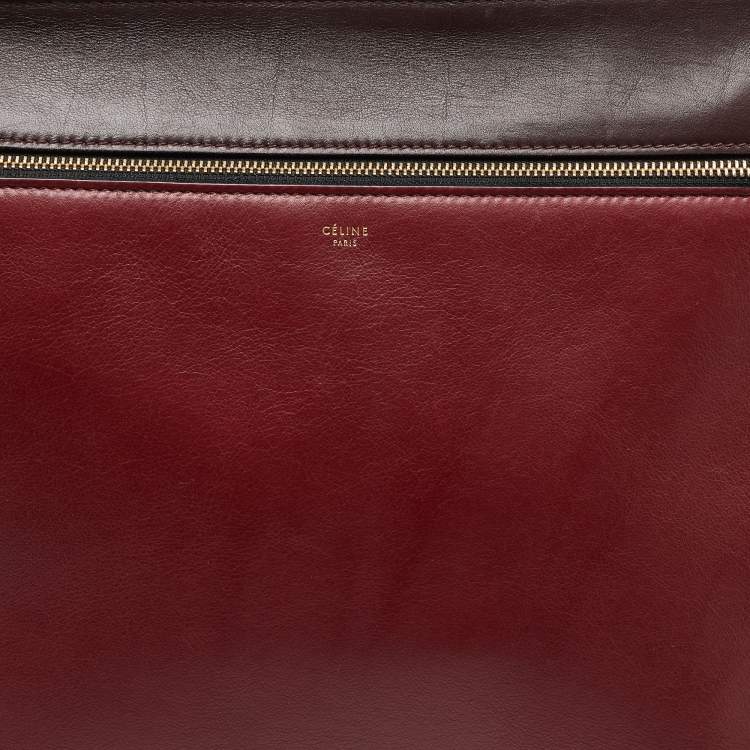 Pre Owned Celine Burgundy/Red Leather Large Edge Top Handle Bag