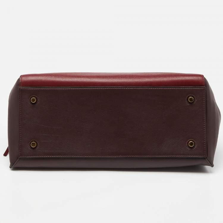 Pre Owned Celine Burgundy/Red Leather Large Edge Top Handle Bag