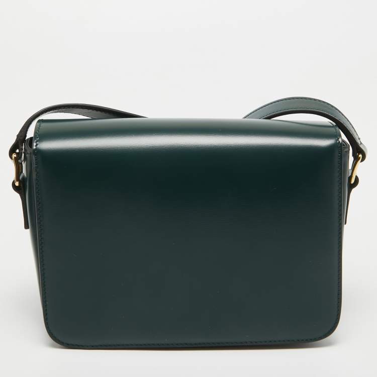Pre Owned Celine Dark Green Leather Teen Triomphe Shoulder Bag