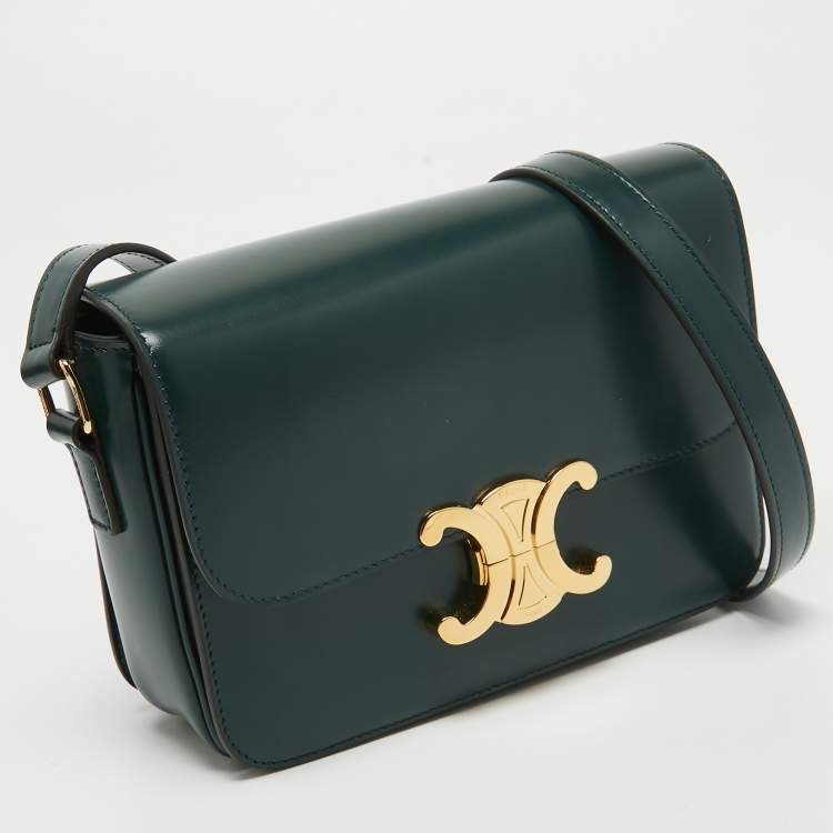 Pre Owned Celine Dark Green Leather Teen Triomphe Shoulder Bag