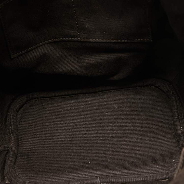 Pre Owned Celine Dark Brown Macadam Suede and Croc Embossed Leather Bittersweet Hobo