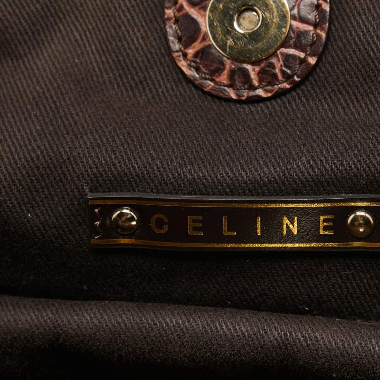 Pre Owned Celine Dark Brown Macadam Suede and Croc Embossed Leather Bittersweet Hobo