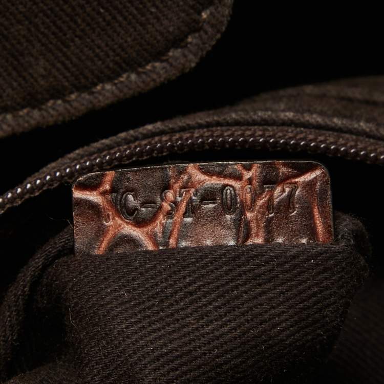 Pre Owned Celine Dark Brown Macadam Suede and Croc Embossed Leather Bittersweet Hobo