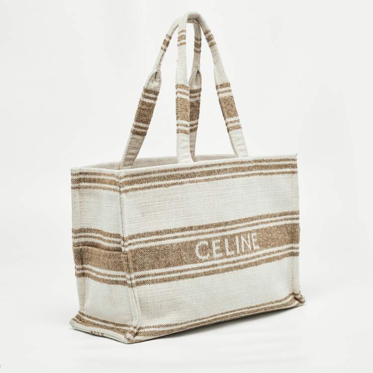 Pre Owned Celine Beige/Brown Striped Jacquard Cabas Thais Tote