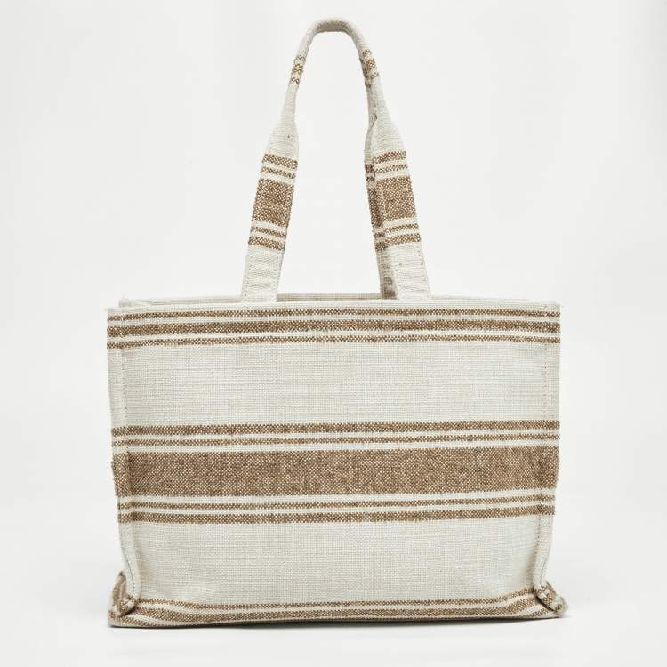 Pre Owned Celine Beige/Brown Striped Jacquard Cabas Thais Tote