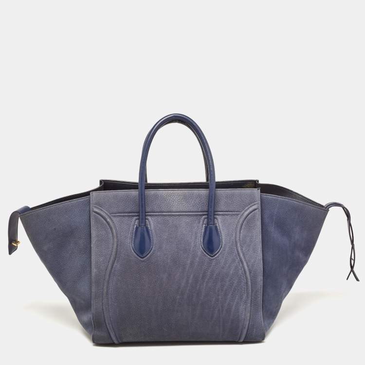Pre Owned Celine Two Tone Blue Nubuck and Leather Medium Phantom Tote