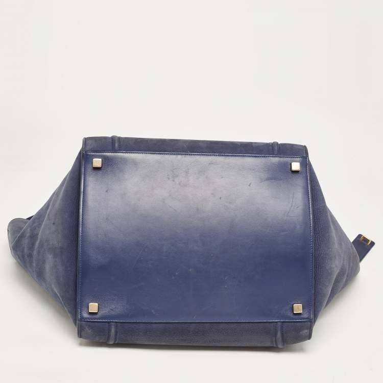 Pre Owned Celine Two Tone Blue Nubuck and Leather Medium Phantom Tote
