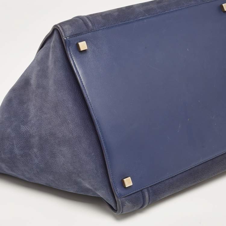 Pre Owned Celine Two Tone Blue Nubuck and Leather Medium Phantom Tote