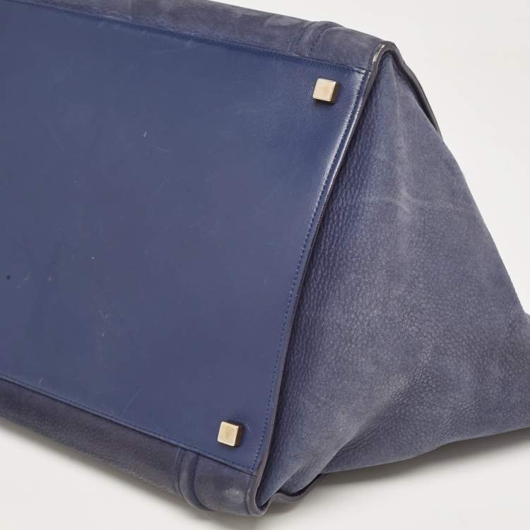 Pre Owned Celine Two Tone Blue Nubuck and Leather Medium Phantom Tote