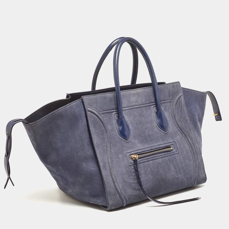 Pre Owned Celine Two Tone Blue Nubuck and Leather Medium Phantom Tote