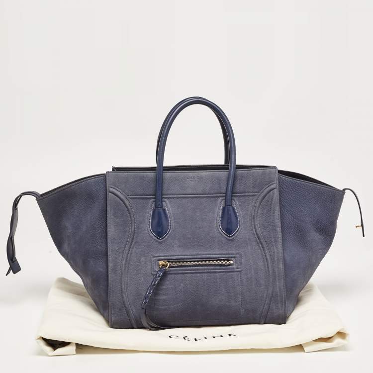 Pre Owned Celine Two Tone Blue Nubuck and Leather Medium Phantom Tote