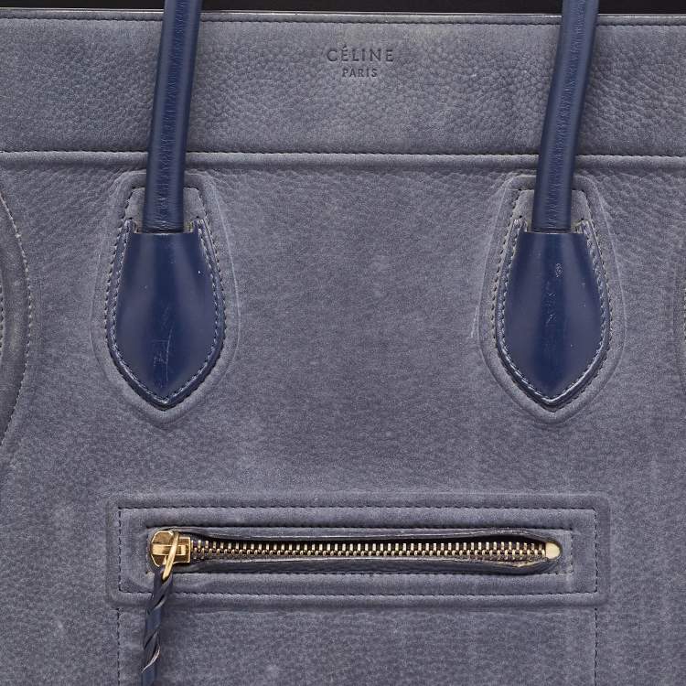 Pre Owned Celine Two Tone Blue Nubuck and Leather Medium Phantom Tote