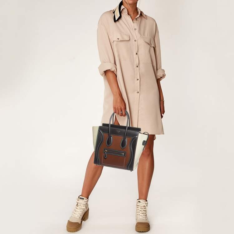 Pre Owned Celine Tricolor Leather Micro Luggage Tote
