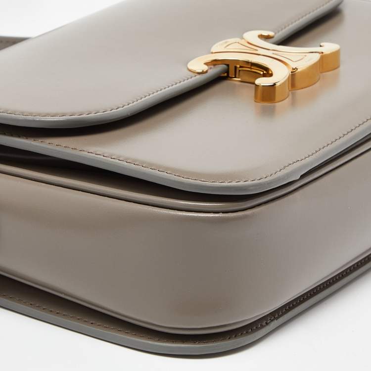 Pre Owned Celine Grey Leather Triomphe Shoulder Bag