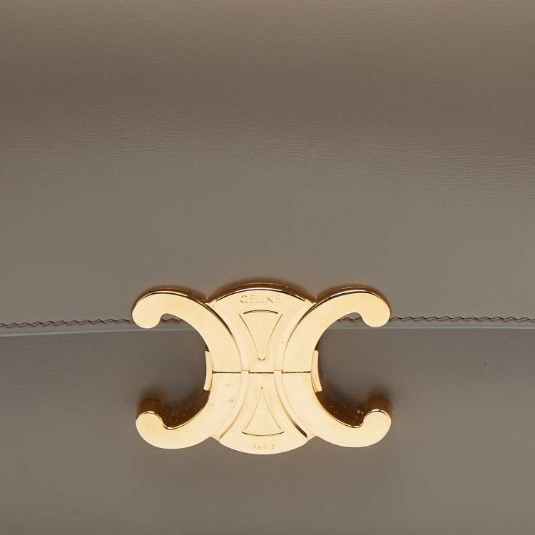 Pre Owned Celine Grey Leather Triomphe Shoulder Bag