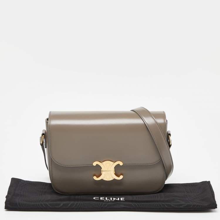Pre Owned Celine Grey Leather Triomphe Shoulder Bag