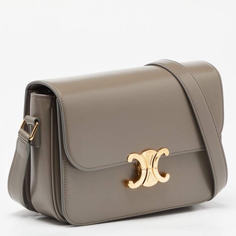 Pre Owned Celine Grey Leather Triomphe Shoulder Bag