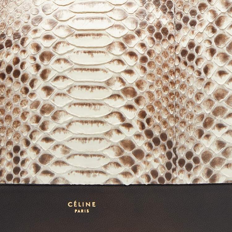 Pre Owned Celine Beige/Black Watersnake Leather and Leather Solo Zip Pouch