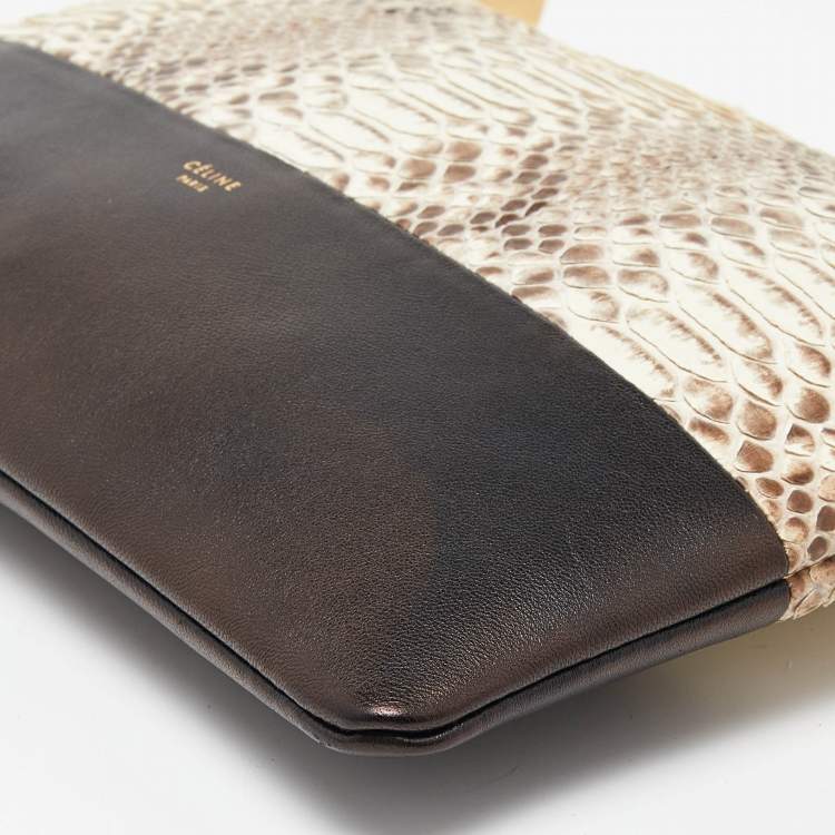 Pre Owned Celine Beige/Black Watersnake Leather and Leather Solo Zip Pouch