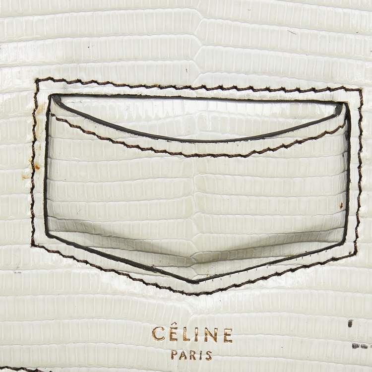 Pre Owned Celine Cream/Black Lizard Small Trotteur Crossbody Bag