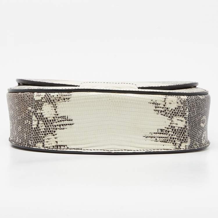 Pre Owned Celine Cream/Black Lizard Small Trotteur Crossbody Bag