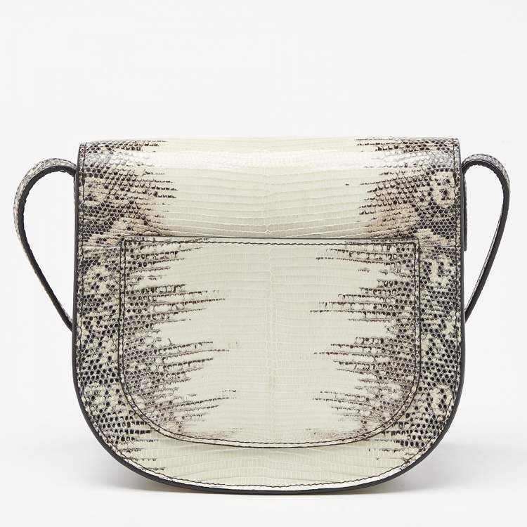 Pre Owned Celine Cream/Black Lizard Small Trotteur Crossbody Bag