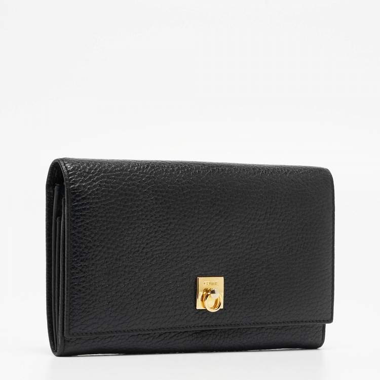 Pre Owned Celine Black Leather Flap Continental Wallet 