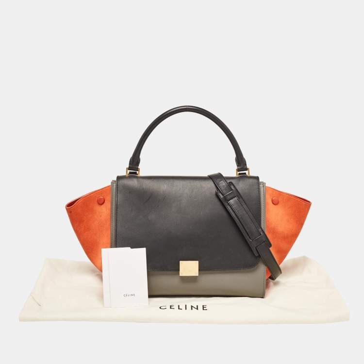 Pre Owned Celine Tri Color Leather and Suede Medium Trapeze Bag