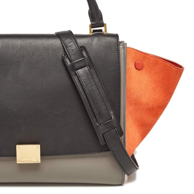 Pre Owned Celine Tri Color Leather and Suede Medium Trapeze Bag