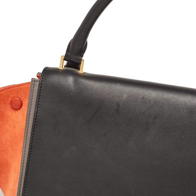 Pre Owned Celine Tri Color Leather and Suede Medium Trapeze Bag
