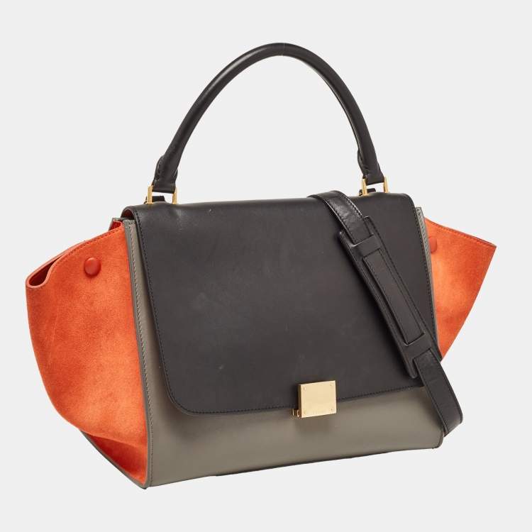Pre Owned Celine Tri Color Leather and Suede Medium Trapeze Bag