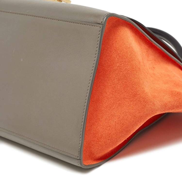Pre Owned Celine Tri Color Leather and Suede Medium Trapeze Bag