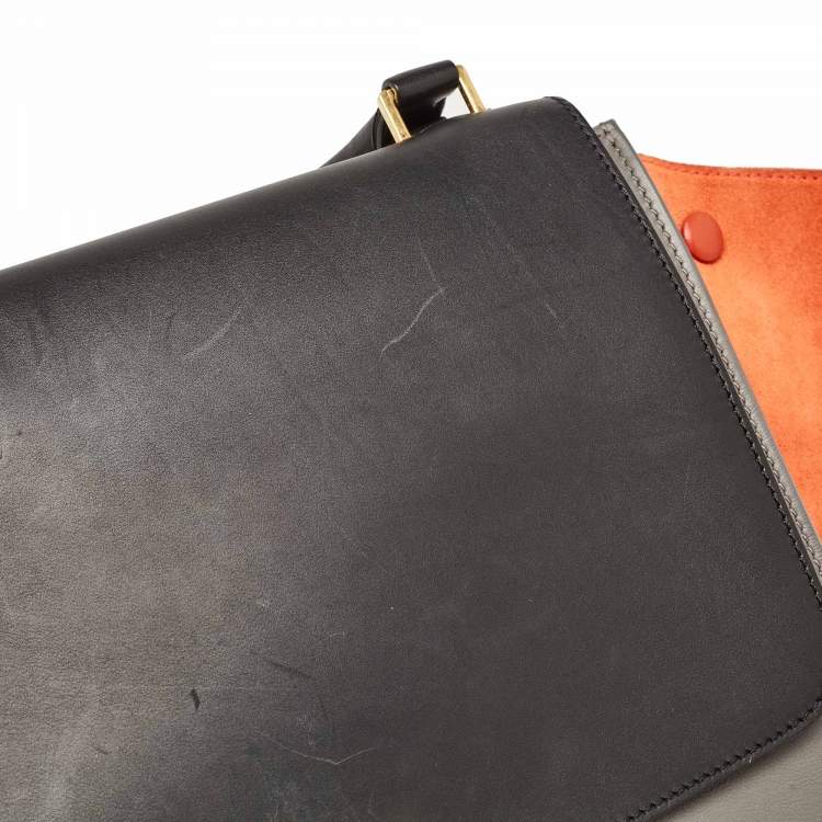 Pre Owned Celine Tri Color Leather and Suede Medium Trapeze Bag