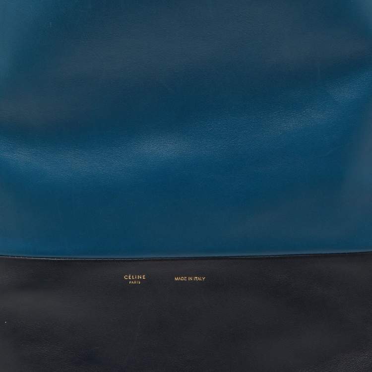Pre Owned Celine Two Tone Blue Leather Cabas Drawstring Tote