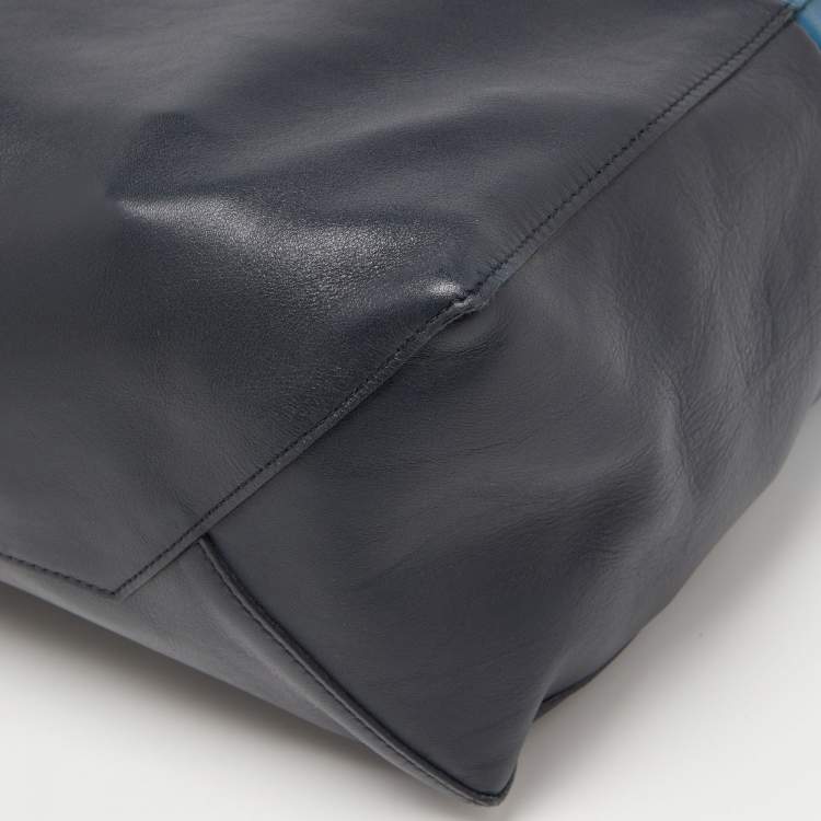 Pre Owned Celine Two Tone Blue Leather Cabas Drawstring Tote