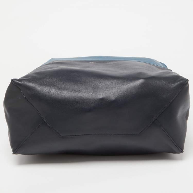 Pre Owned Celine Two Tone Blue Leather Cabas Drawstring Tote