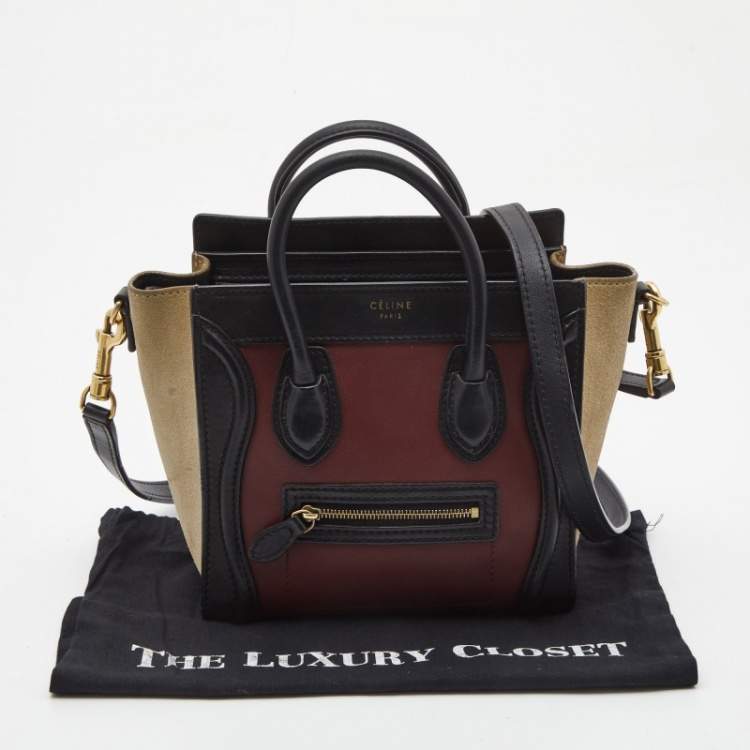 Pre Owned Céline Multicolor Leather and Suede Nano Luggage Tote