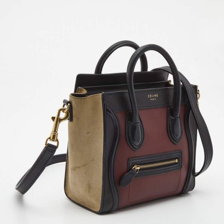 Pre Owned Céline Multicolor Leather and Suede Nano Luggage Tote
