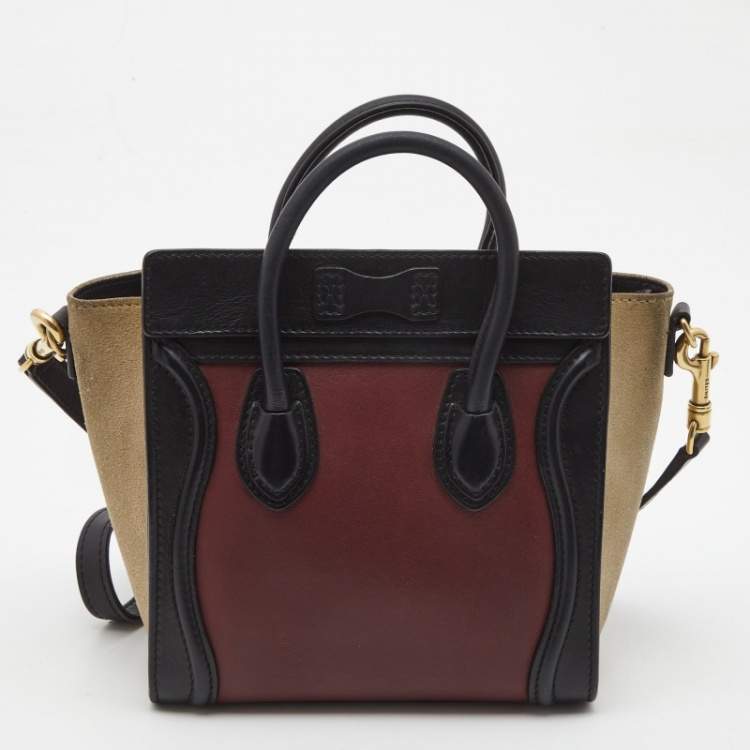 Pre Owned Céline Multicolor Leather and Suede Nano Luggage Tote