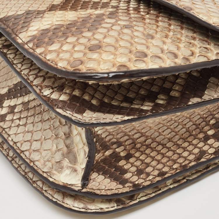 Pre Owned Celine Beige/Grey Python Medium Classic Box Shoulder Bag