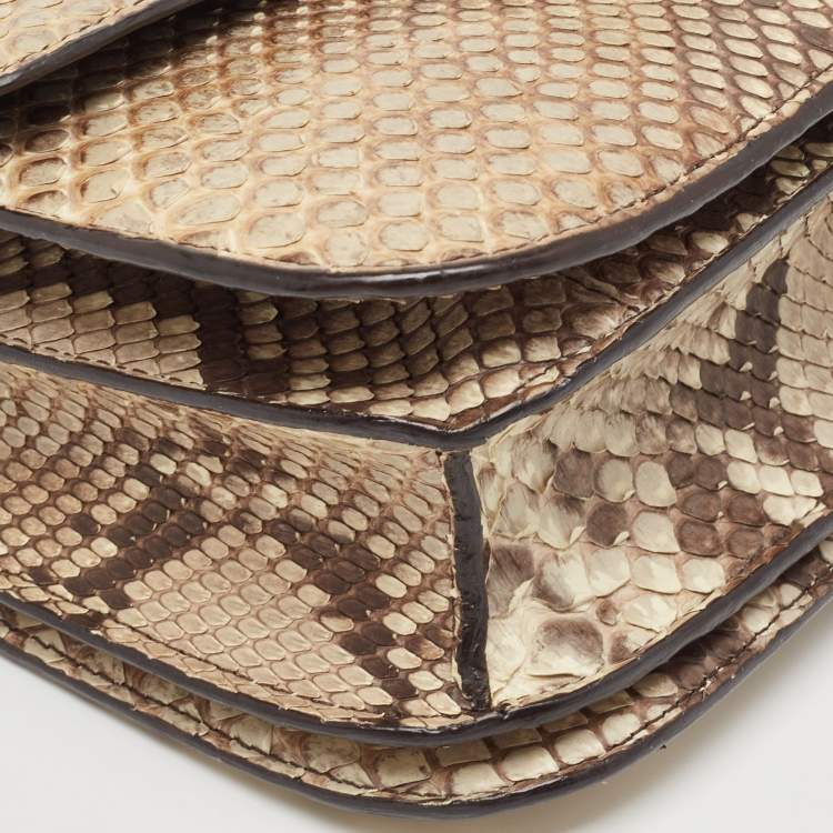 Pre Owned Celine Beige/Grey Python Medium Classic Box Shoulder Bag