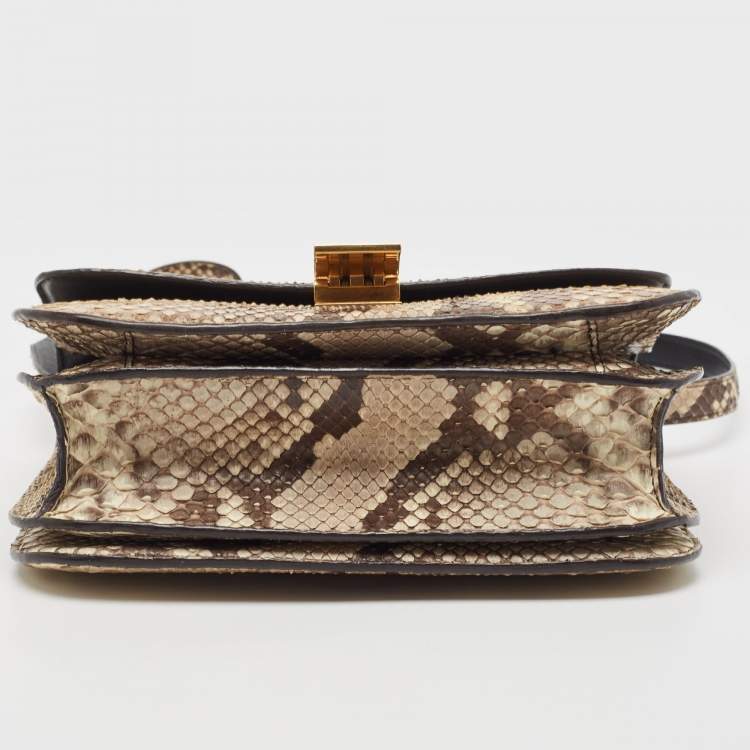Pre Owned Celine Beige/Grey Python Medium Classic Box Shoulder Bag
