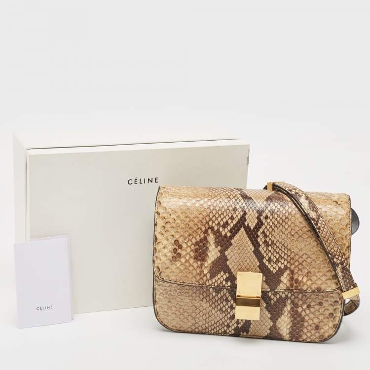 Pre Owned Celine Beige/Grey Python Medium Classic Box Shoulder Bag