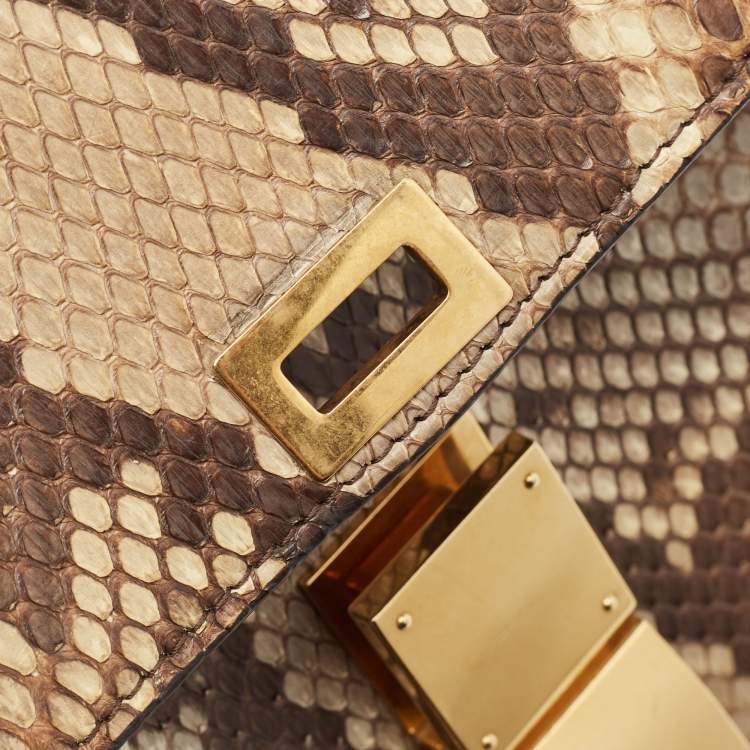 Pre Owned Celine Beige/Grey Python Medium Classic Box Shoulder Bag