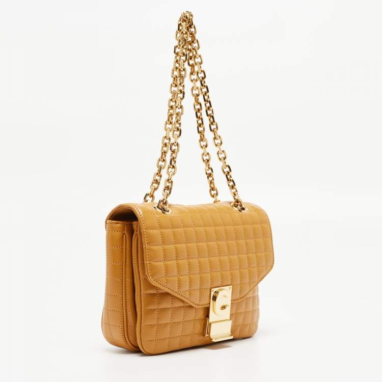 Pre Owned Celine Tan Quilted Leather Small C Flap Bag