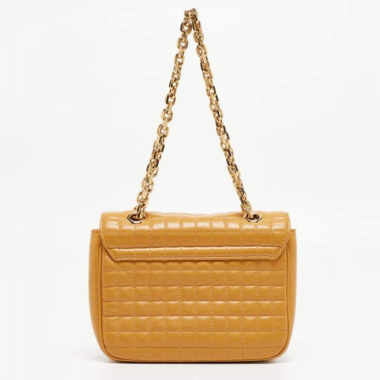 Pre Owned Celine Tan Quilted Leather Small C Flap Bag